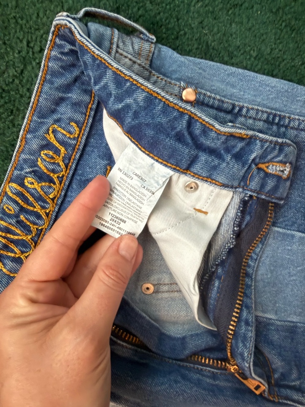 Wrangler x Lainey Wilson Patchwork Two-Tone Blue Flare Jeans - Picture 9 of 10